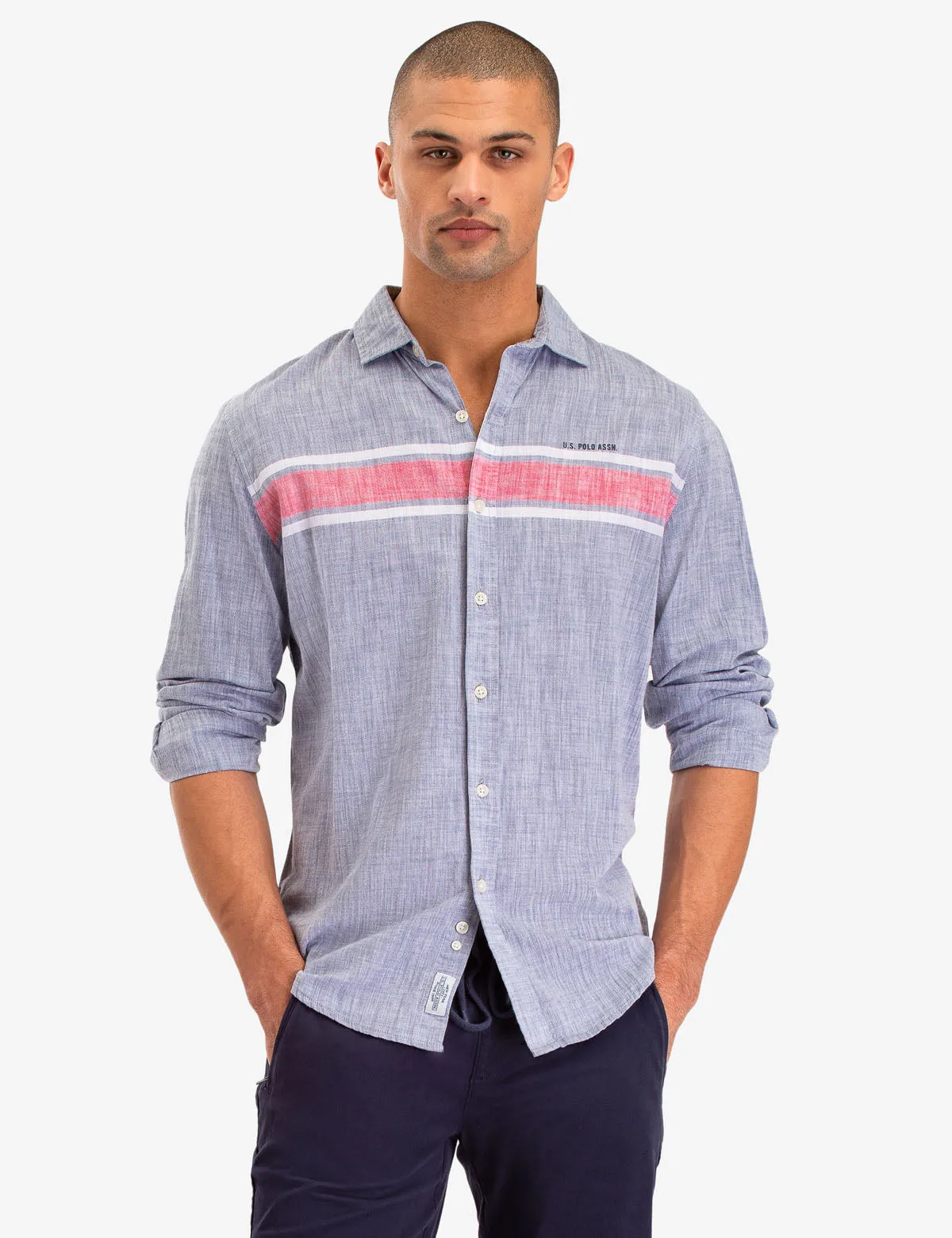 CHEST STRIPE LONG SLEEVE SHIRT