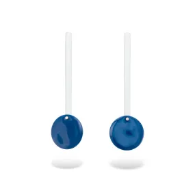 Circle in motion - long earrings with enamel - white & blue