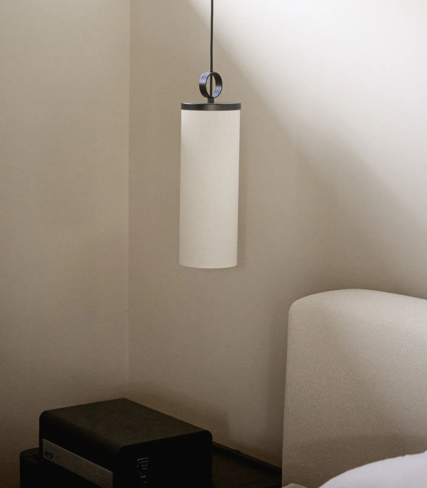 Contemporary Linen Cylindrical Pendant Light