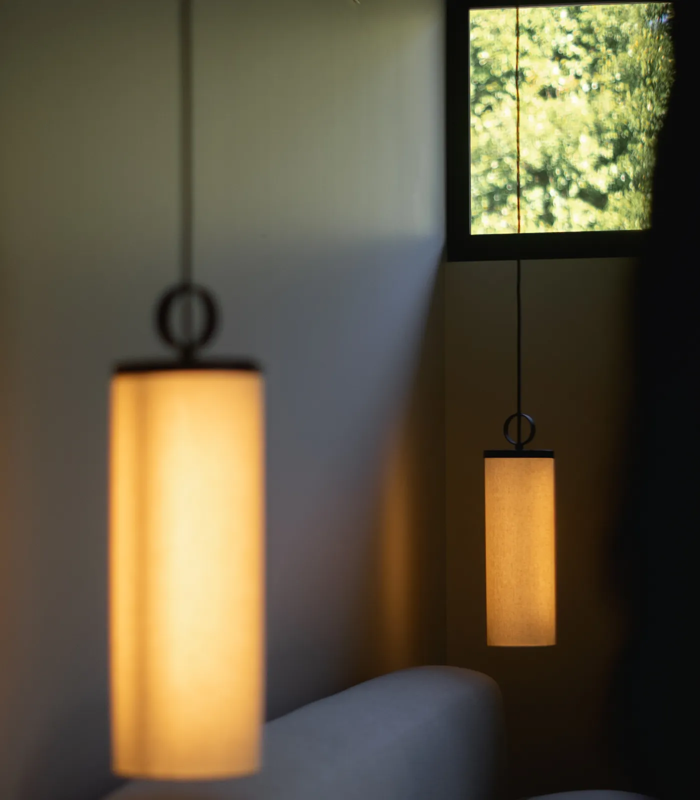 Contemporary Linen Cylindrical Pendant Light