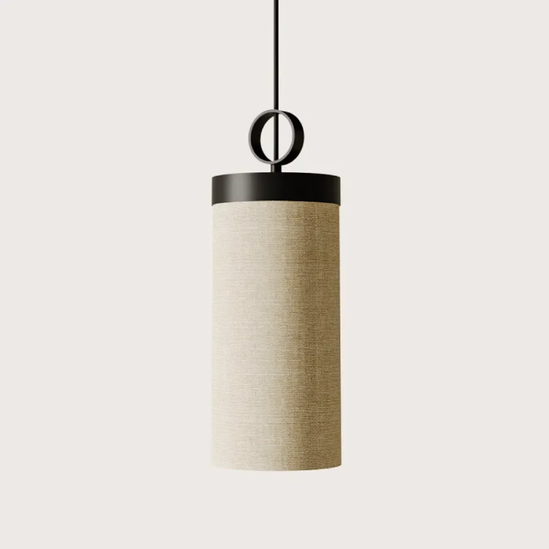 Contemporary Linen Cylindrical Pendant Light