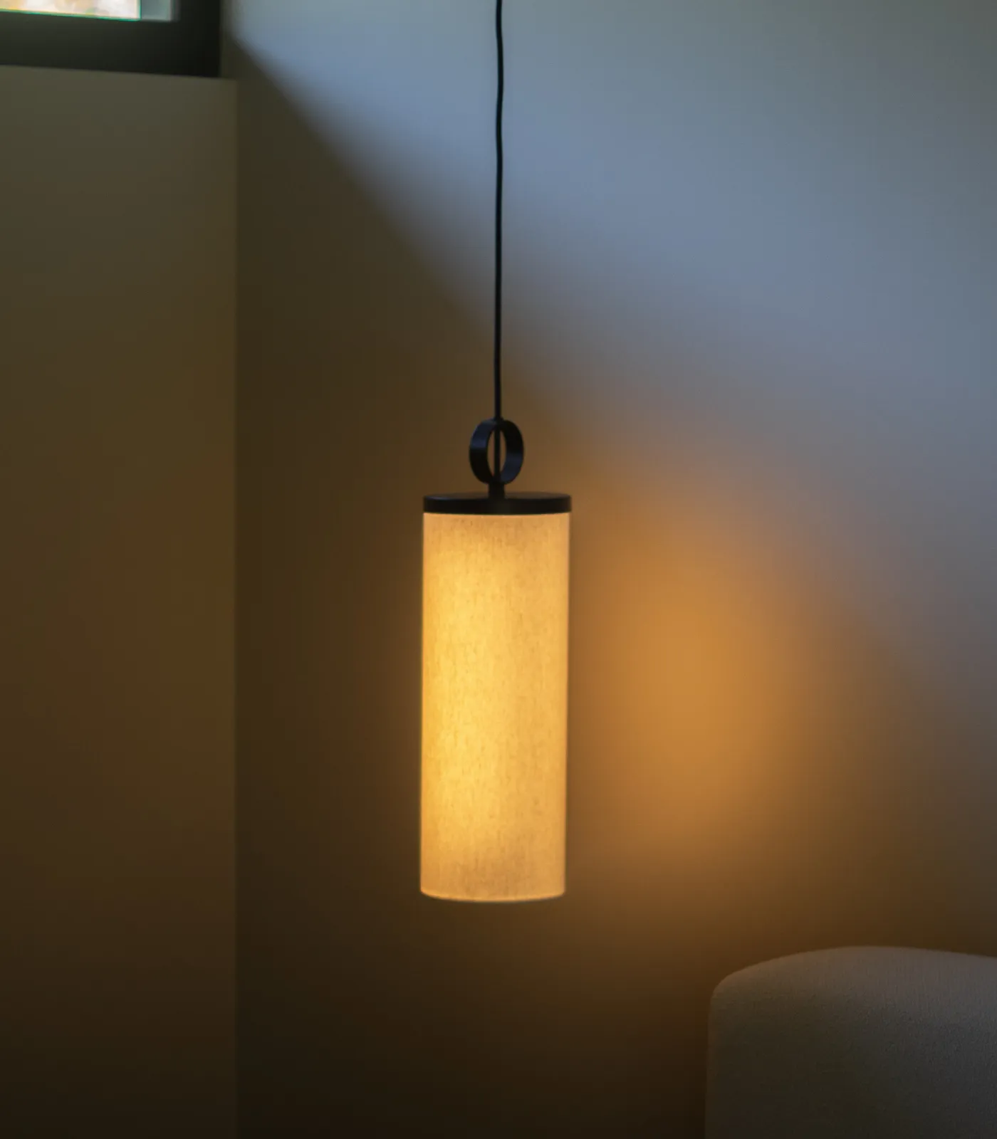 Contemporary Linen Cylindrical Pendant Light