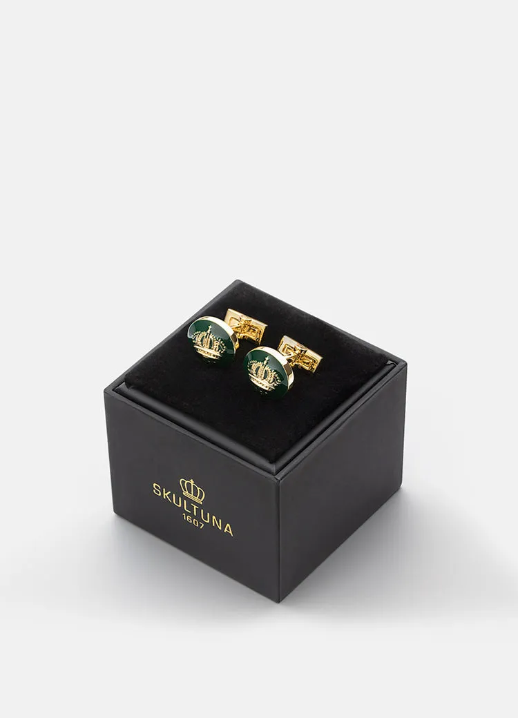 Cufflinks | The Skultuna Crown Gold | British Racing Green