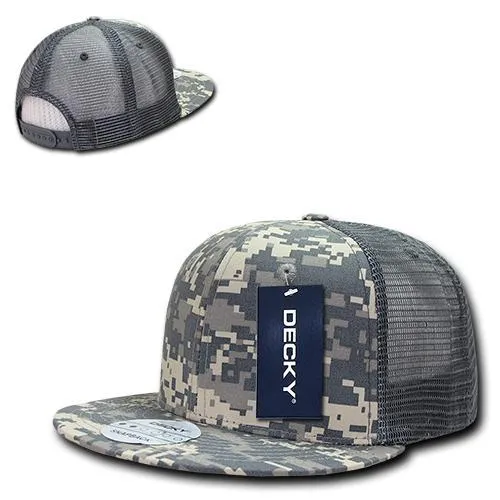 Decky 241 - Ripstop Flat Bill Trucker Cap, 6 Panel Ripstop Trucker Hat