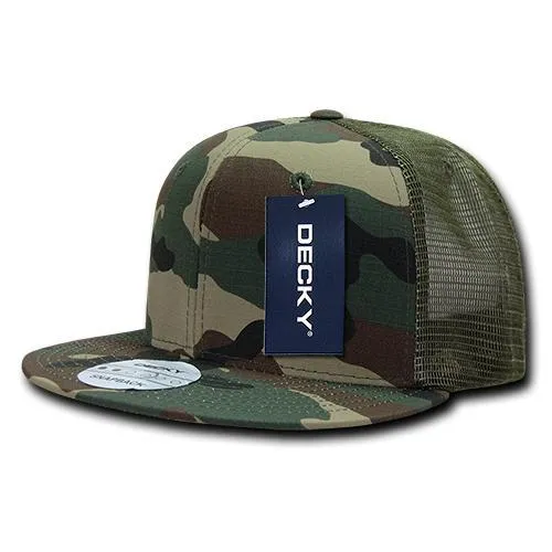 Decky 241 - Ripstop Flat Bill Trucker Cap, 6 Panel Ripstop Trucker Hat