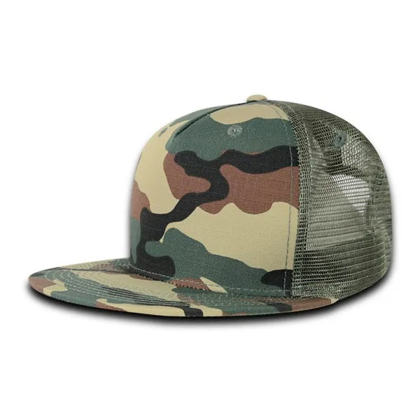 Decky 3021 - 5-Panel Ripstop Trucker Hat, Flat Bill Snapback Cap - CASE Pricing