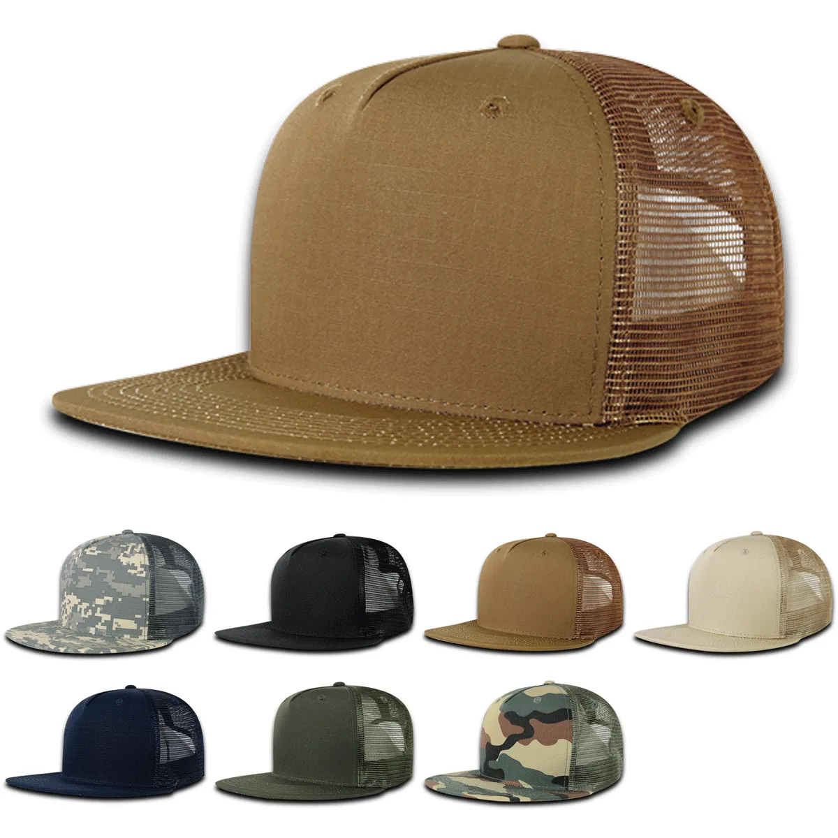 Decky 3021 - 5-Panel Ripstop Trucker Hat, Flat Bill Snapback Cap - CASE Pricing