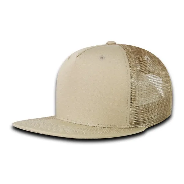 Decky 3021 - 5-Panel Ripstop Trucker Hat, Flat Bill Snapback Cap - CASE Pricing