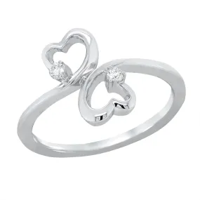 DOUBLE HEART RING WITH DIAMONDS, 1/10 CT TW