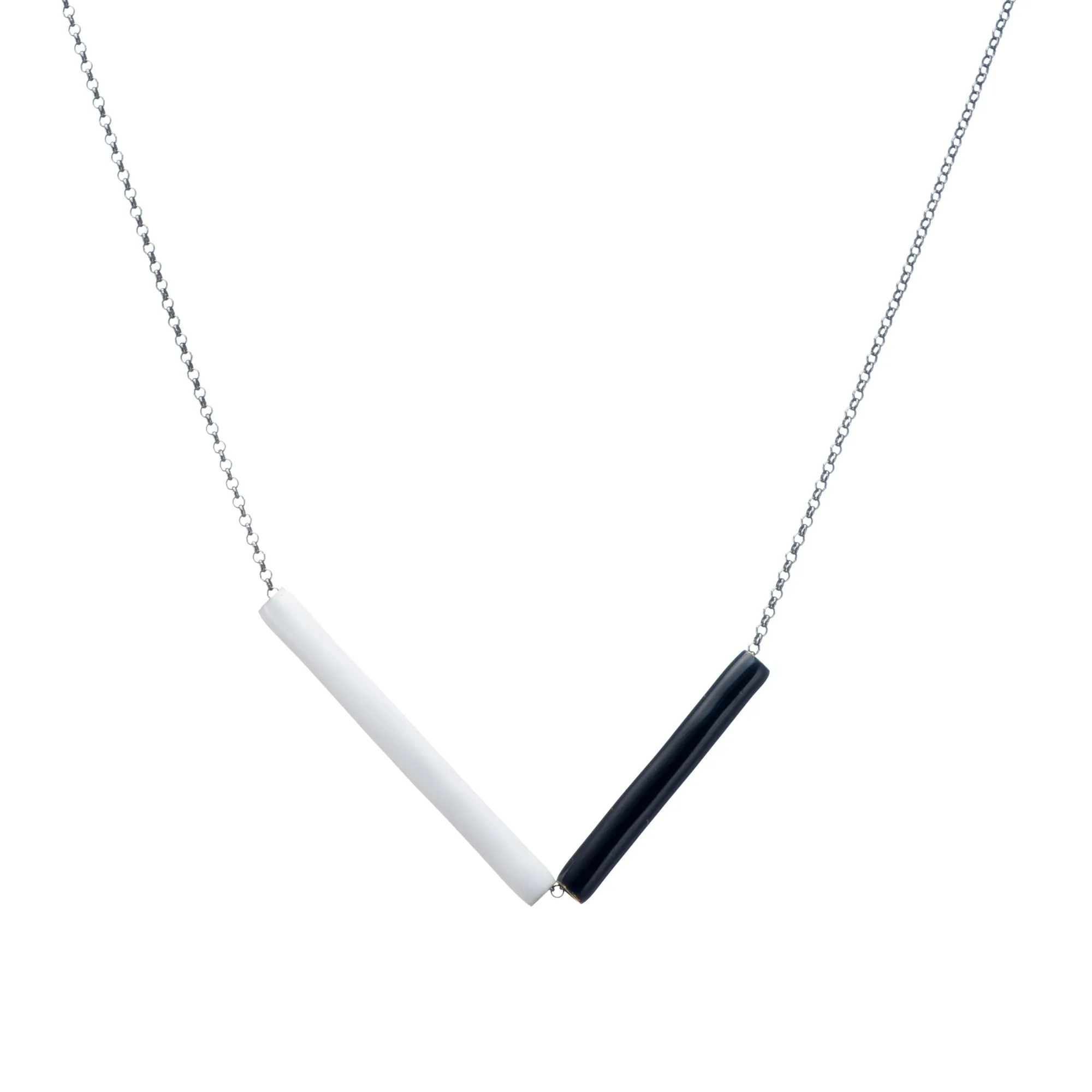 Duo Lines - chain necklace with enamel - white