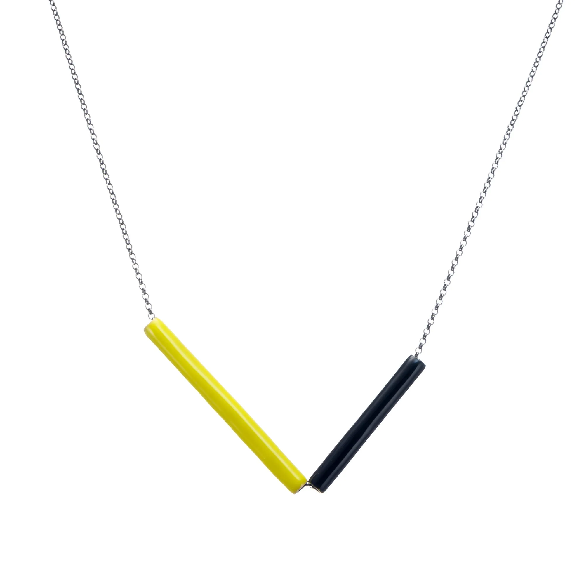 Duo Lines - chain necklace with enamel - yellow