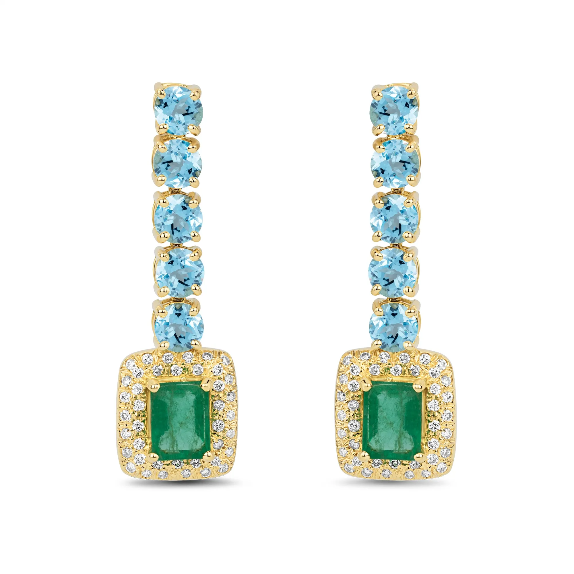 Earrings - Blue Topaz, Emerald and Diamond (2233C)