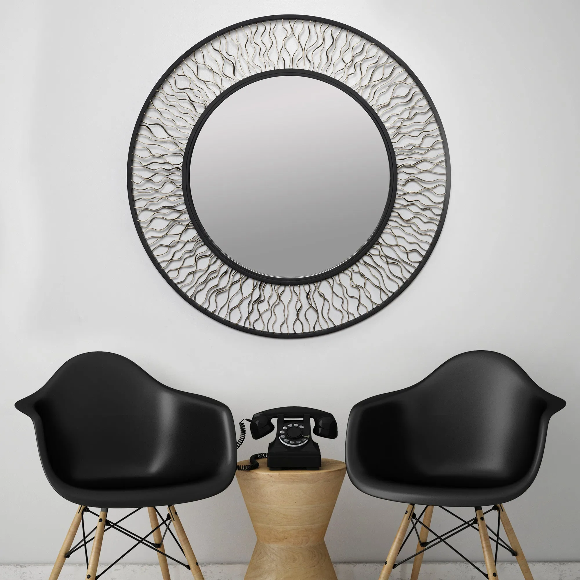 Estela 380MI30AMBFG 30-Inch Round Mirror - Matte Black/French Gold