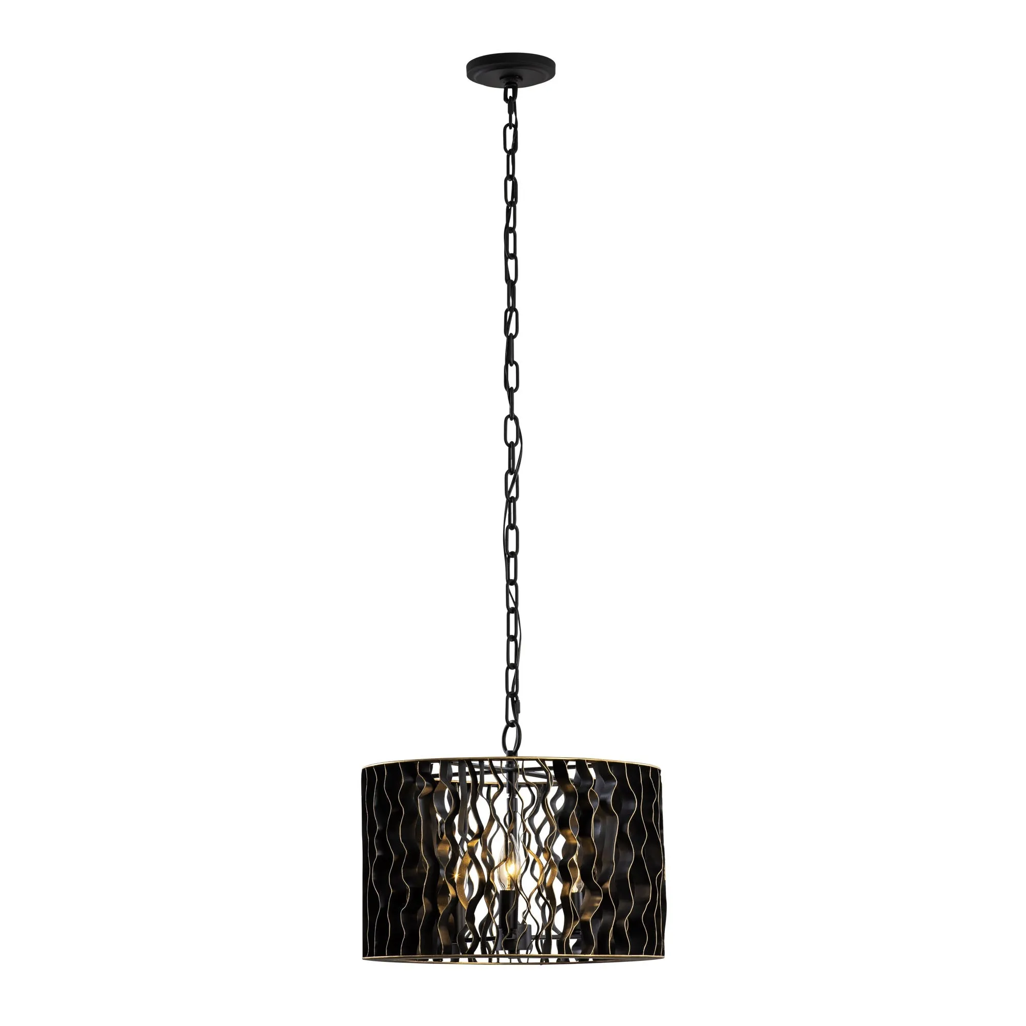 Estela 380P03MBFG 3-Light Convertible Pendant/Ceiling Light - Matte Black/French Gold