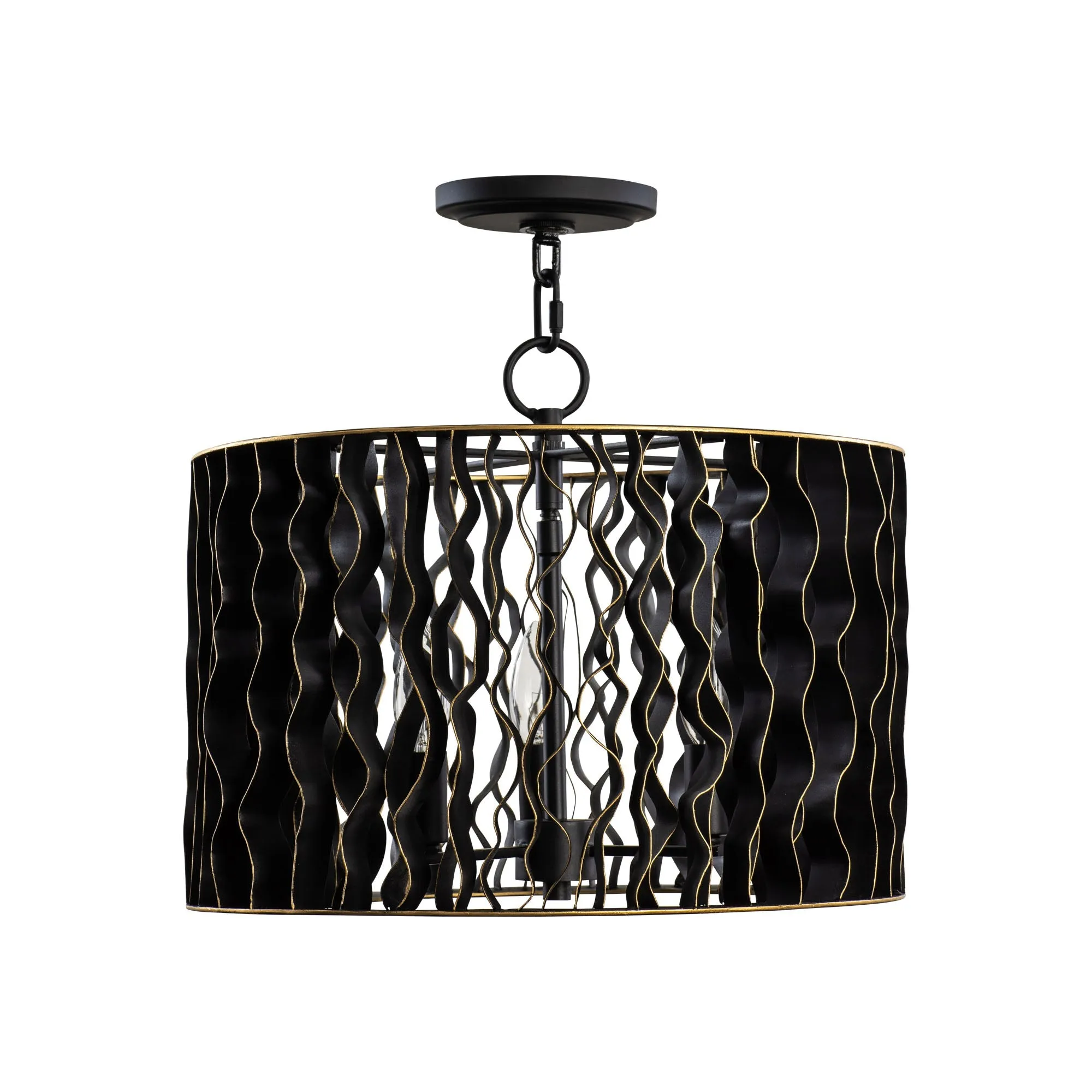 Estela 380P03MBFG 3-Light Convertible Pendant/Ceiling Light - Matte Black/French Gold