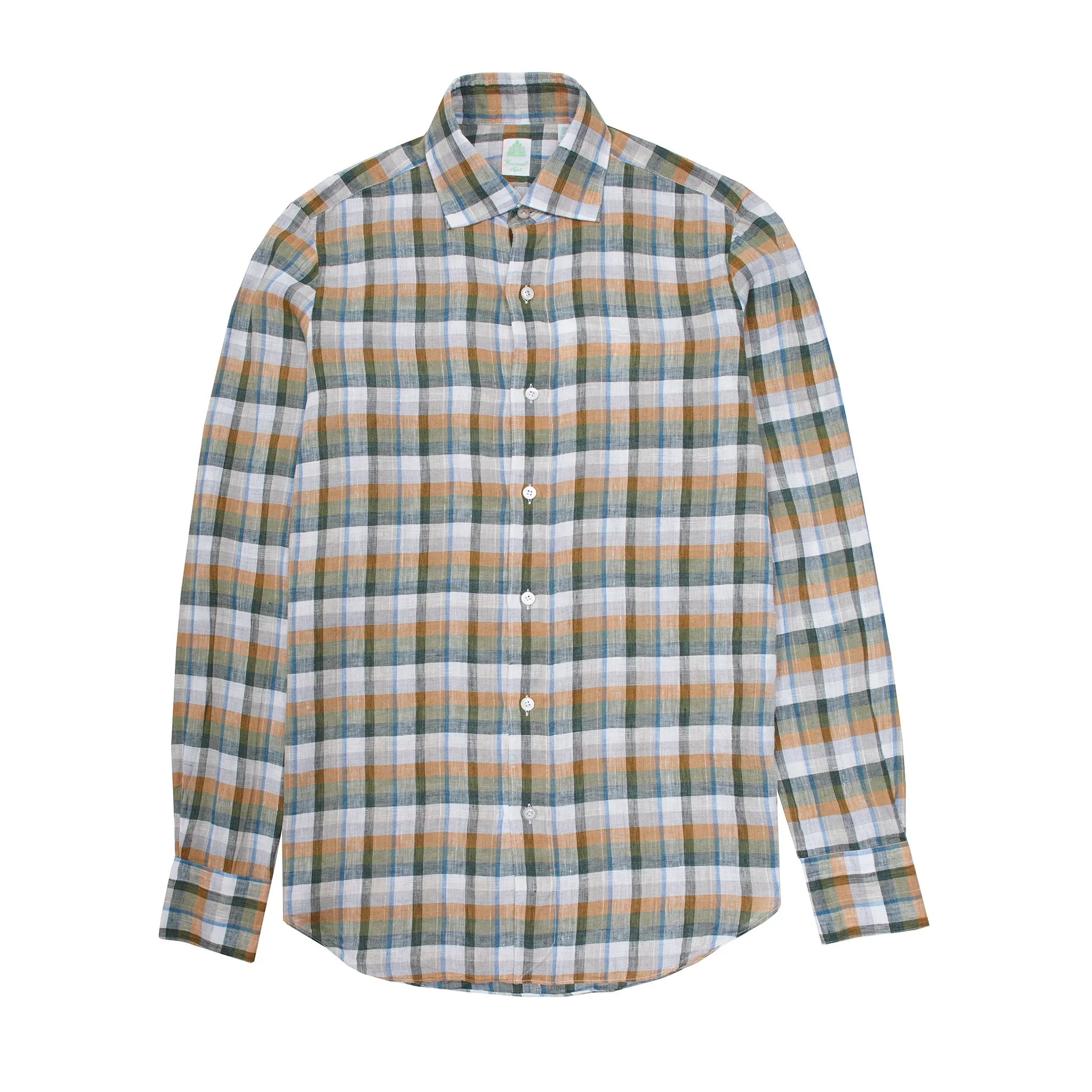 Finamore Tokyo Luigi Linen Shirt in Green Plaid