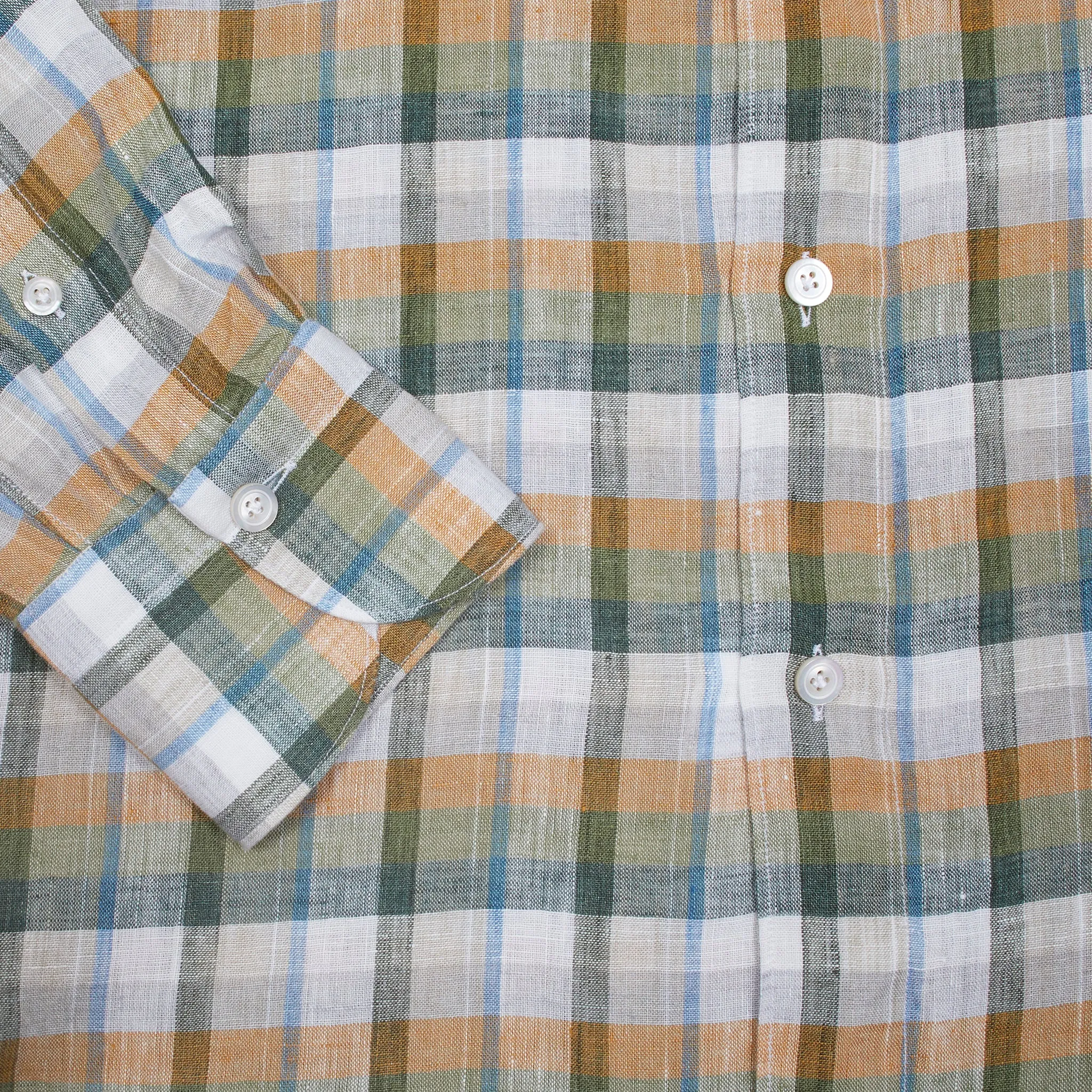 Finamore Tokyo Luigi Linen Shirt in Green Plaid