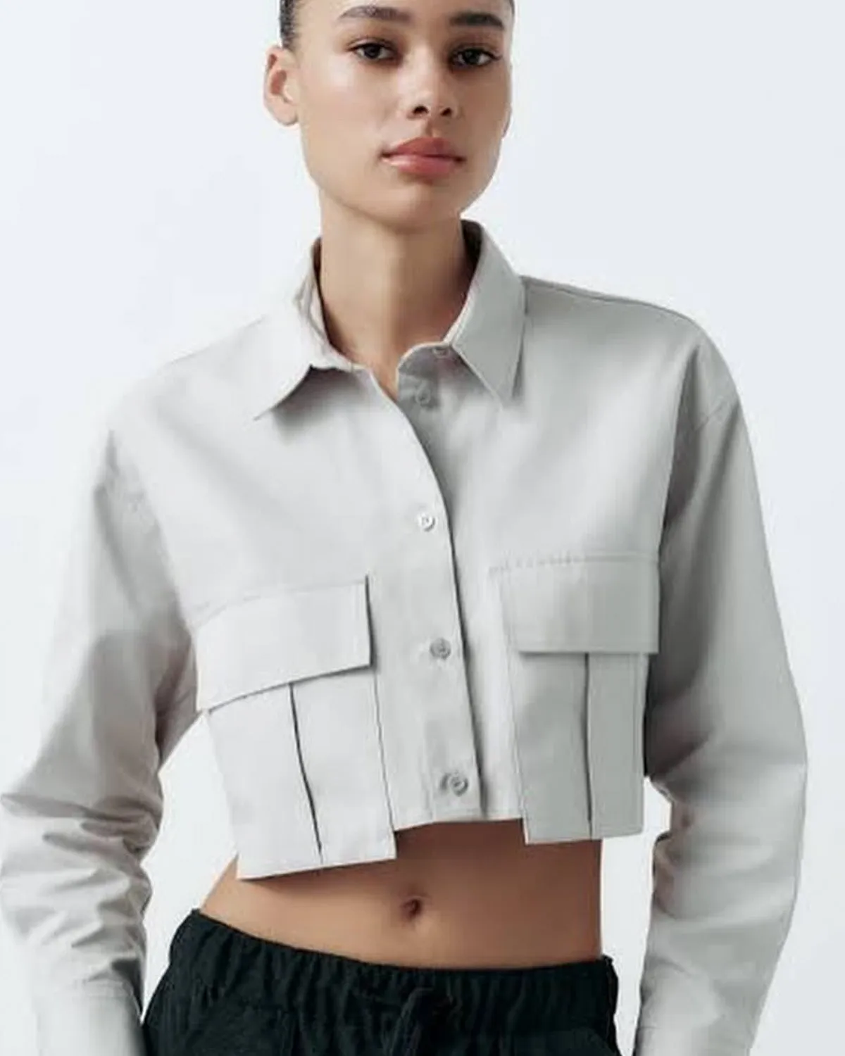 FLAP POCKET CROP SHIRT