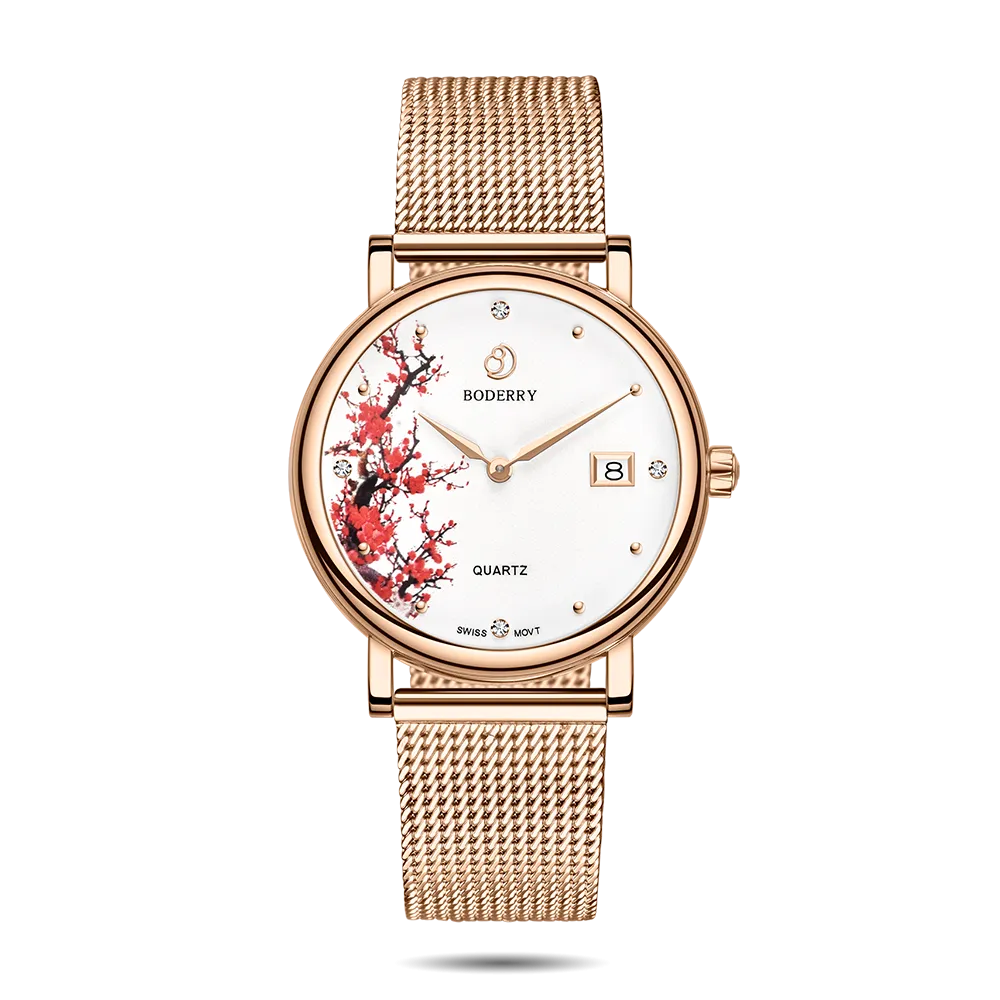 FLOWER - Swiss Quartz Movement Watch | Rose Gold & Plum Blossom