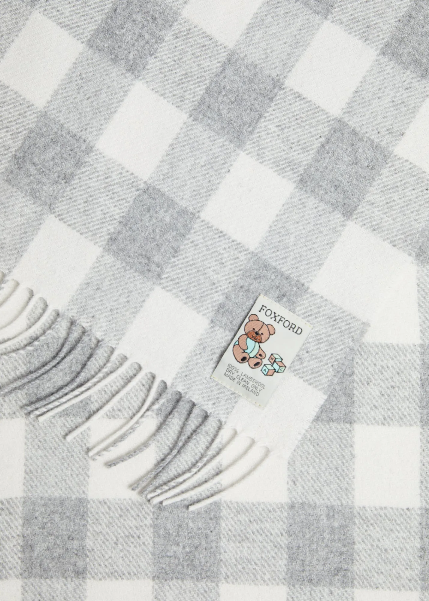 Foxford Pearl Grey Check Lambswool Baby Blanket