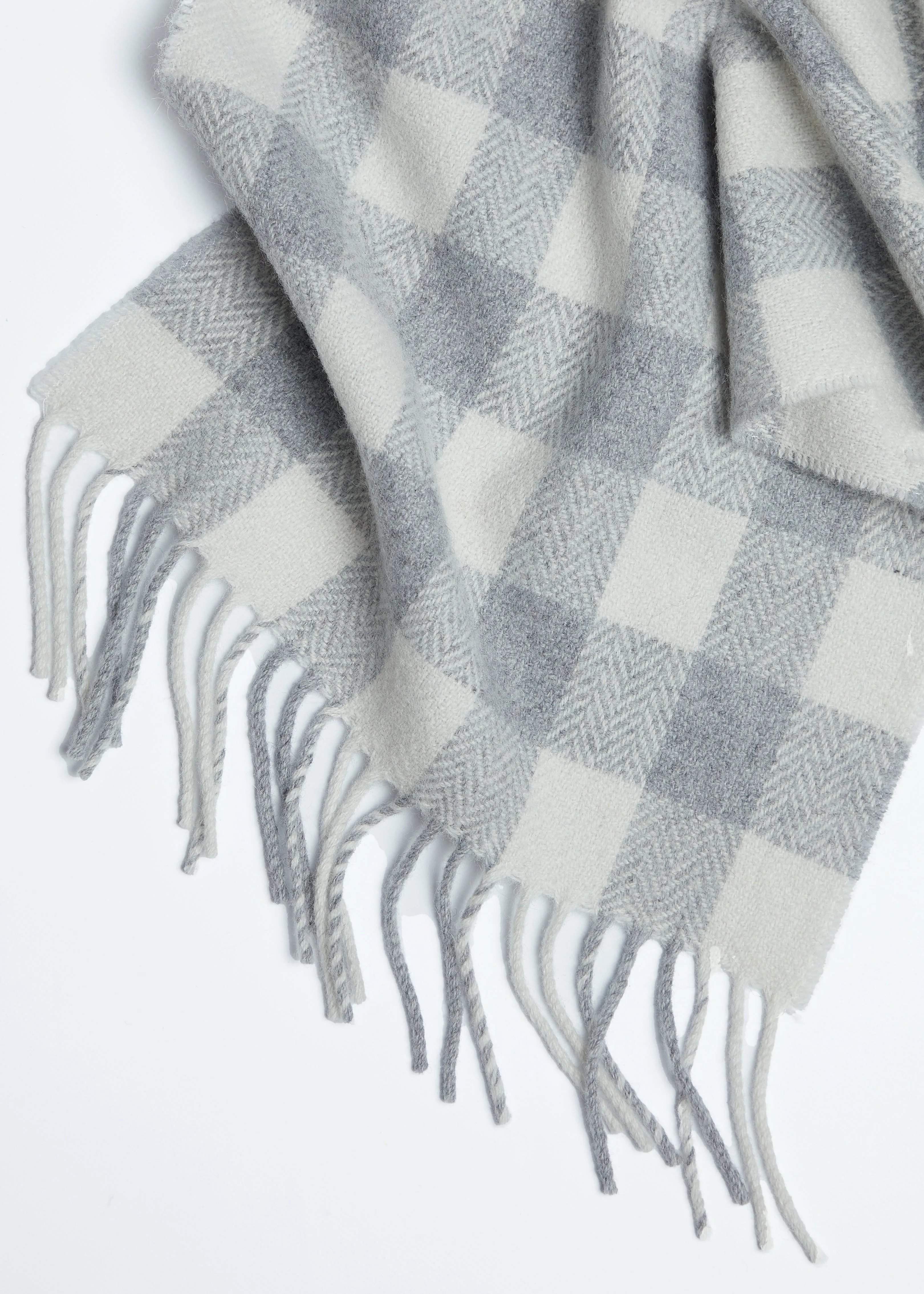 Foxford Pearl Grey Check Lambswool Baby Blanket