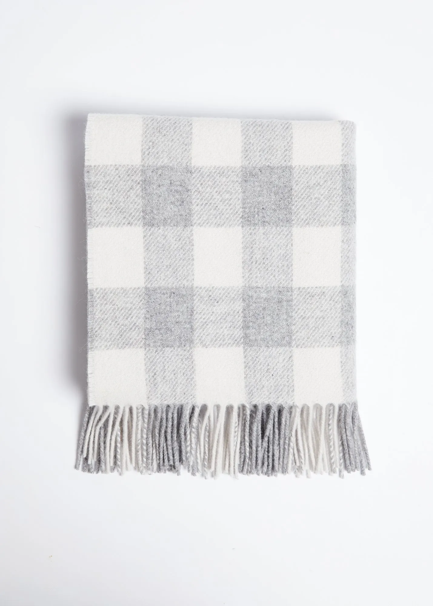 Foxford Pearl Grey Check Lambswool Baby Blanket