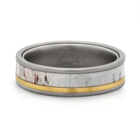 GENTS COBALT WEDDING BAND WITH GOLD AND ANTLER INLAYS