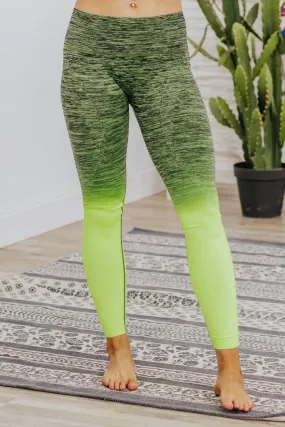 Here I Go Again Two Tone Ombre Leggings in Neon Green