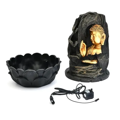 @Home by Nilkamal Buddha Water Fountain for Home, Office, Garden Decor Items for Living Room | Best Gift for Any Occasion |31 x 23 x 40 cm |Gold