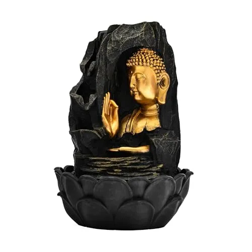 @Home by Nilkamal Buddha Water Fountain for Home, Office, Garden Decor Items for Living Room | Best Gift for Any Occasion |31 x 23 x 40 cm |Gold