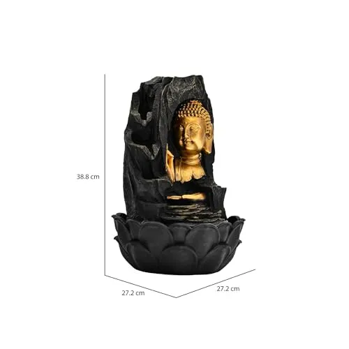 @Home by Nilkamal Buddha Water Fountain for Home, Office, Garden Decor Items for Living Room | Best Gift for Any Occasion |31 x 23 x 40 cm |Gold