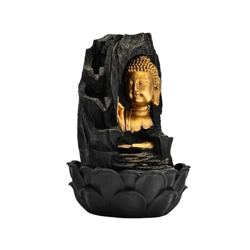 @Home by Nilkamal Buddha Water Fountain for Home, Office, Garden Decor Items for Living Room | Best Gift for Any Occasion |31 x 23 x 40 cm |Gold