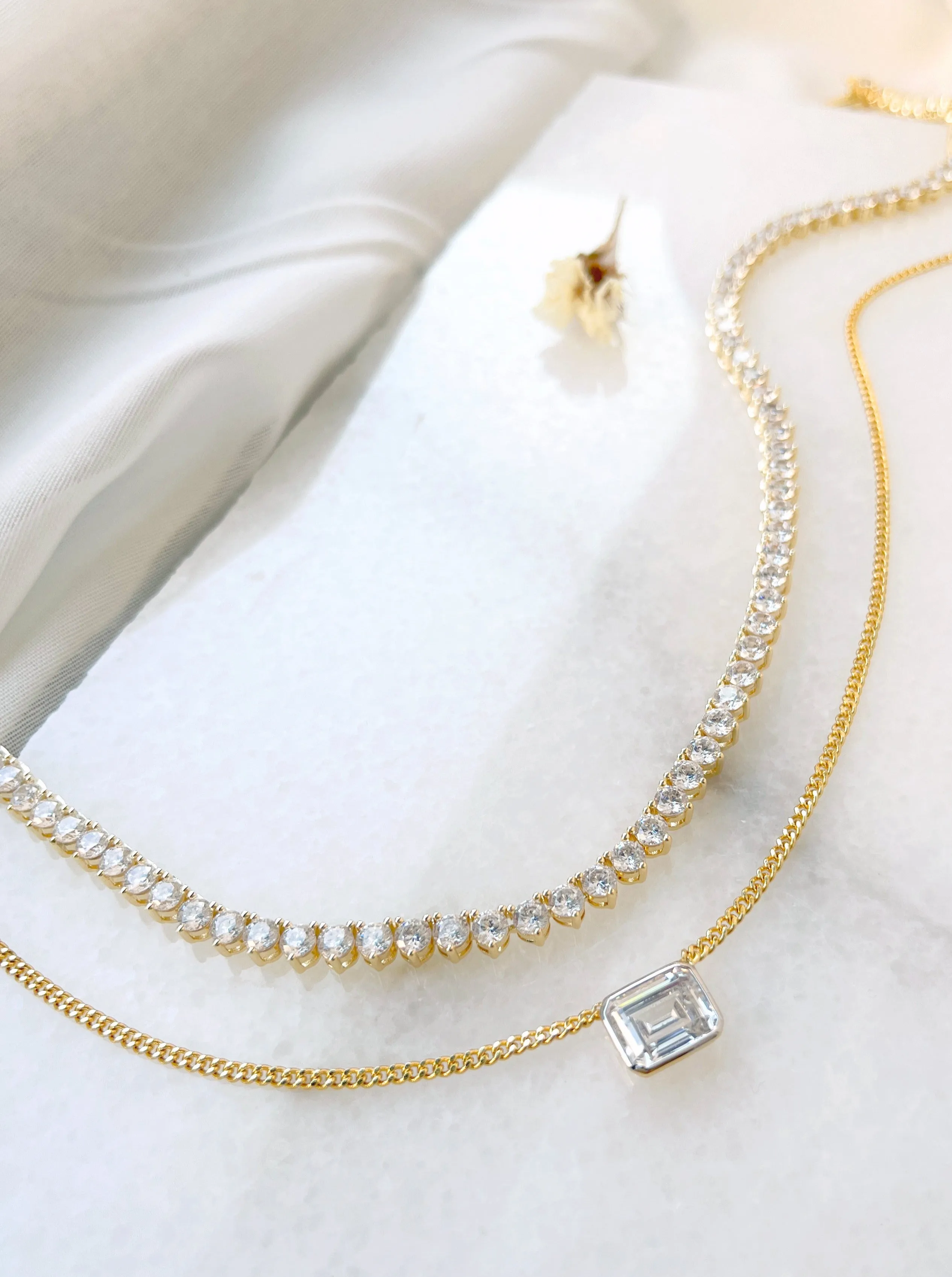 James Emerald Cut Crystal Necklace