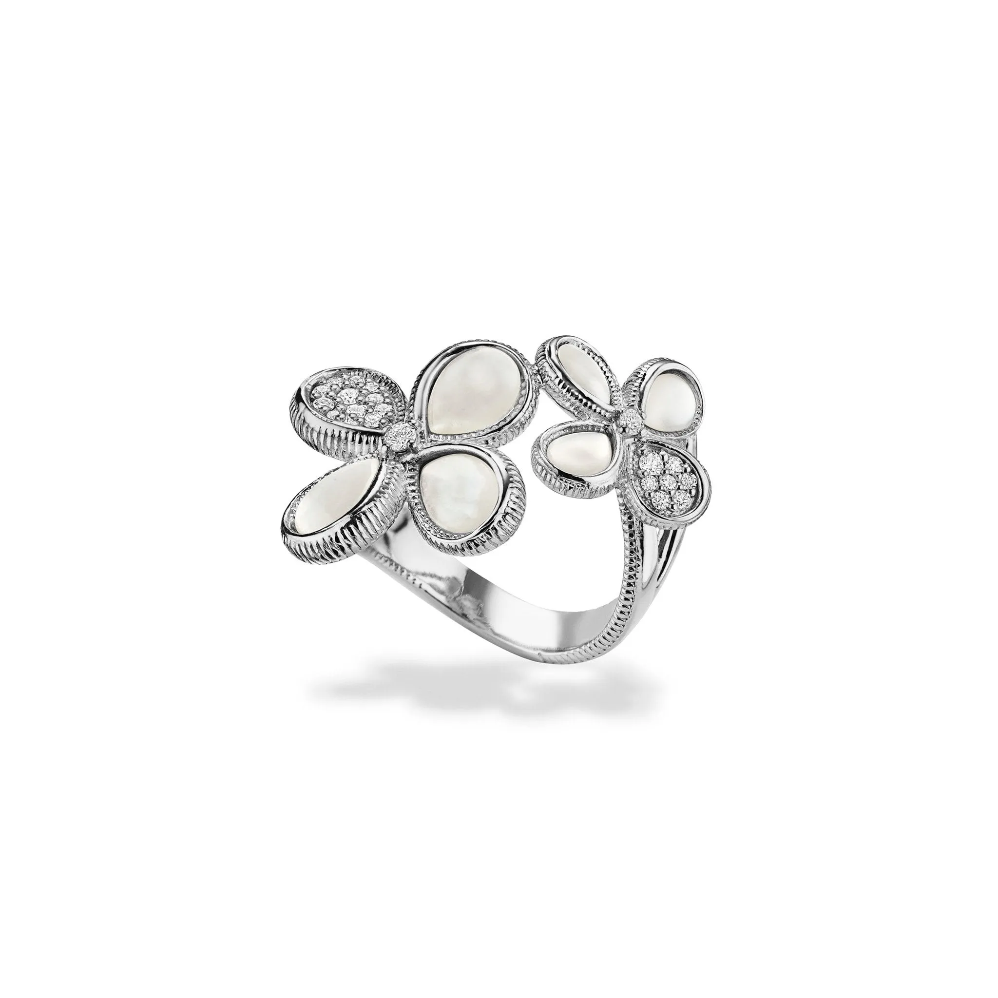 Jardin Double Flower Ring with Mother of Pearl and Diamonds