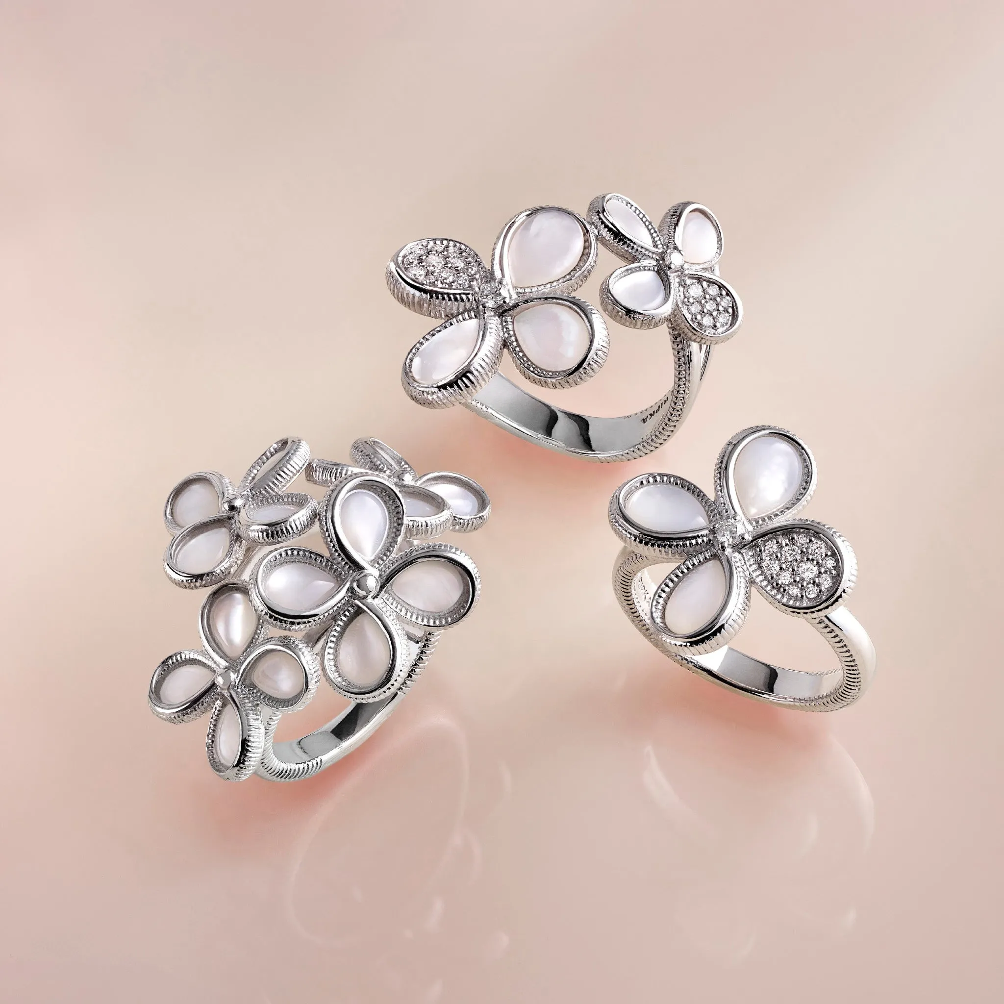 Jardin Double Flower Ring with Mother of Pearl and Diamonds