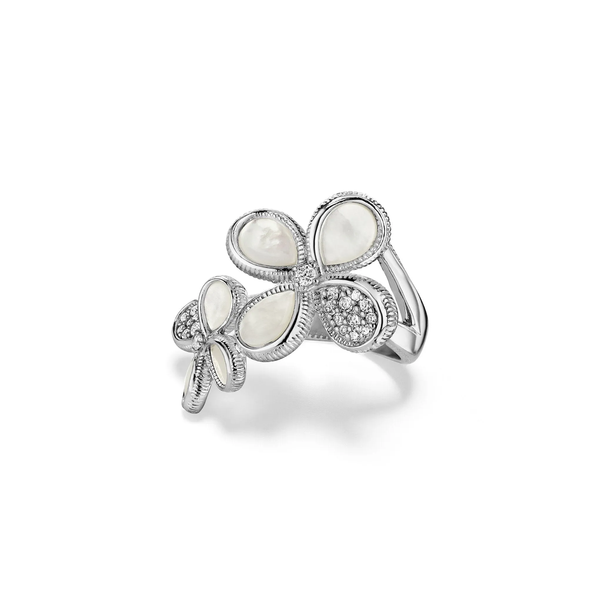 Jardin Double Flower Ring with Mother of Pearl and Diamonds