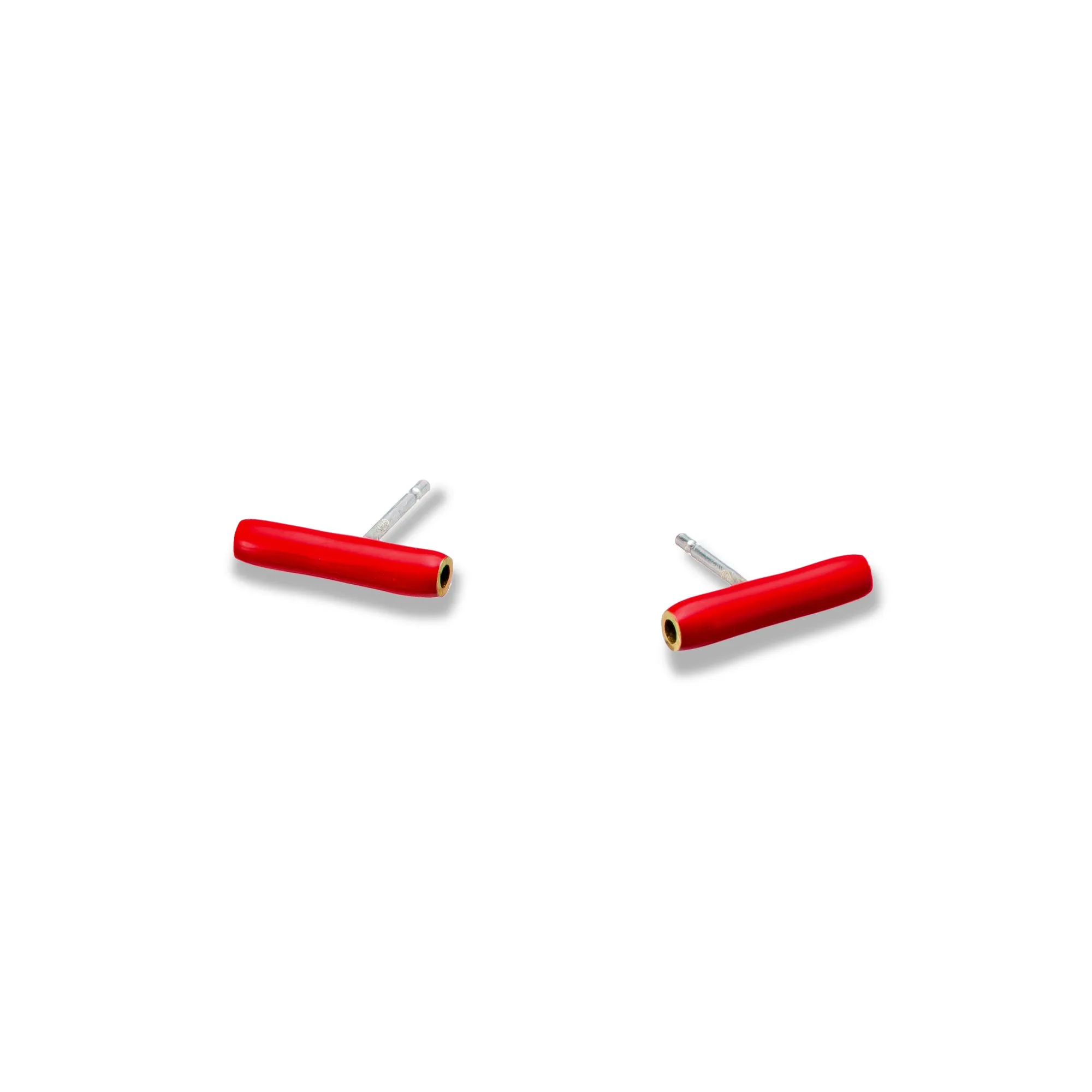 Lines - stud earrings with enamel - red