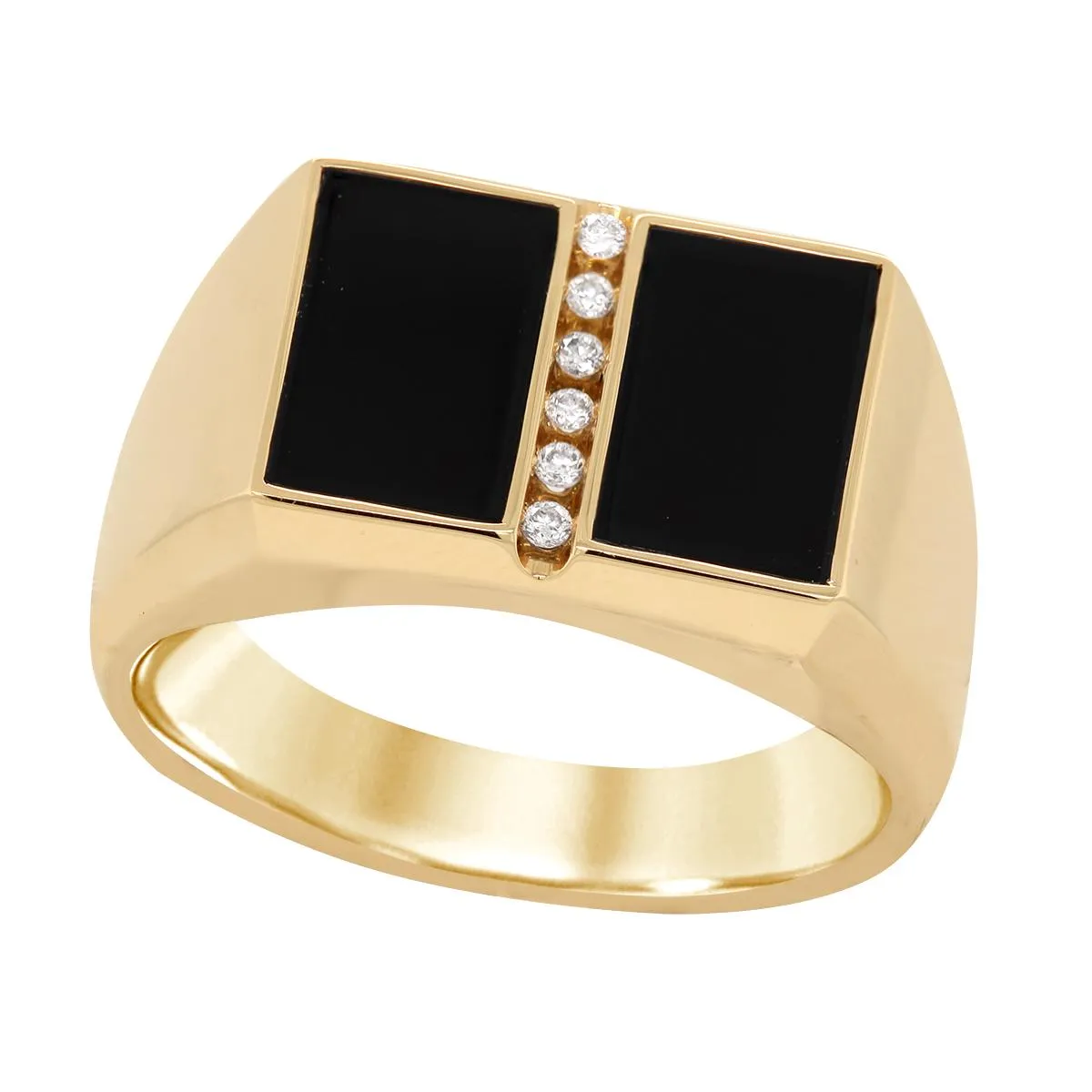 MEN'S YELLOW GOLD RING WITH DIAMONDS AND BLACK AGATE, .06 CT TW