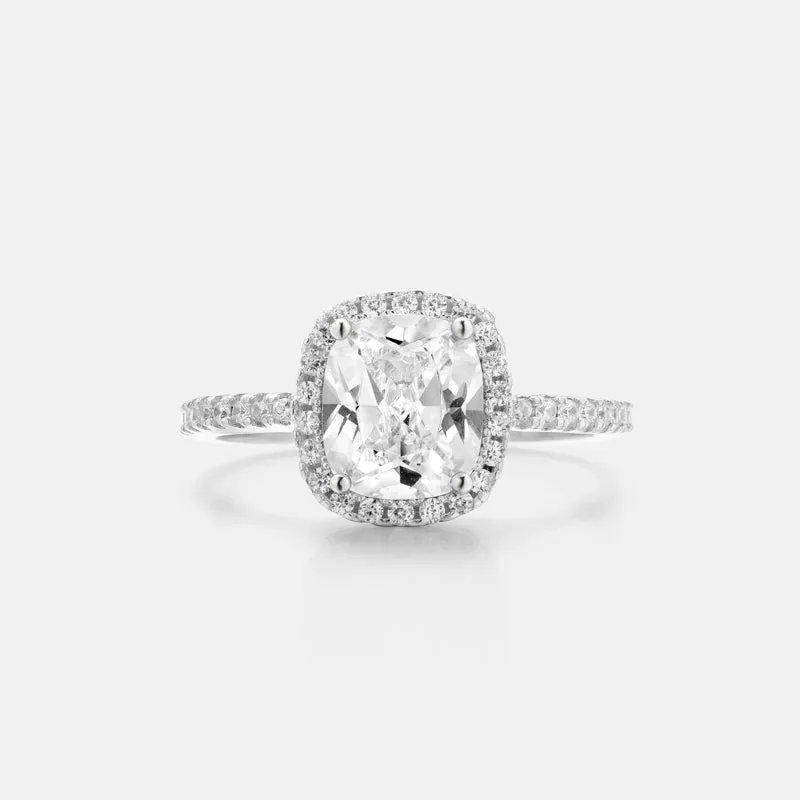 Monica Cushion Cut Moissanite Gold Vermeil Ring with Halo