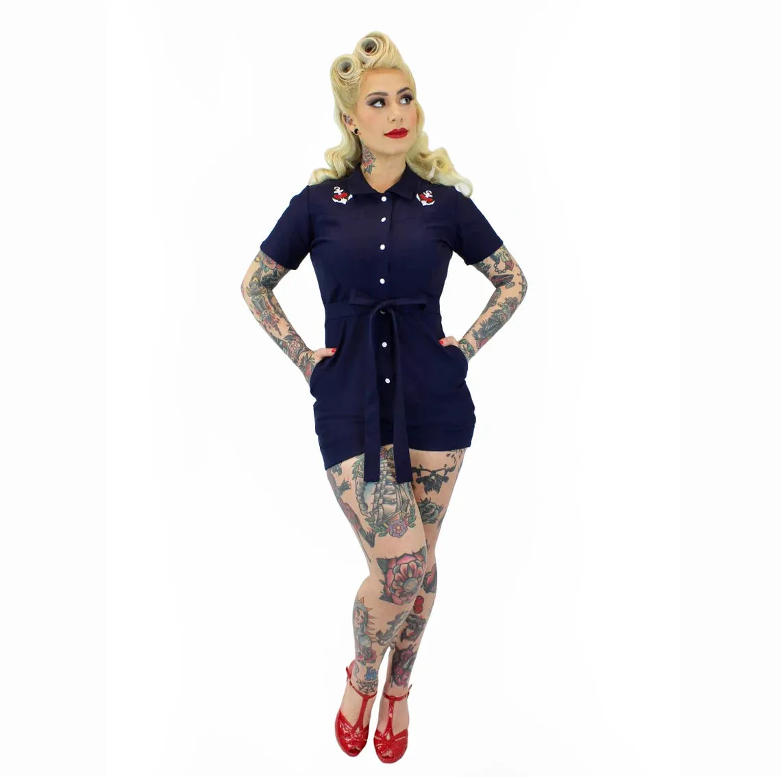 Nautical Anchor Navy Romper With Belt #NNR