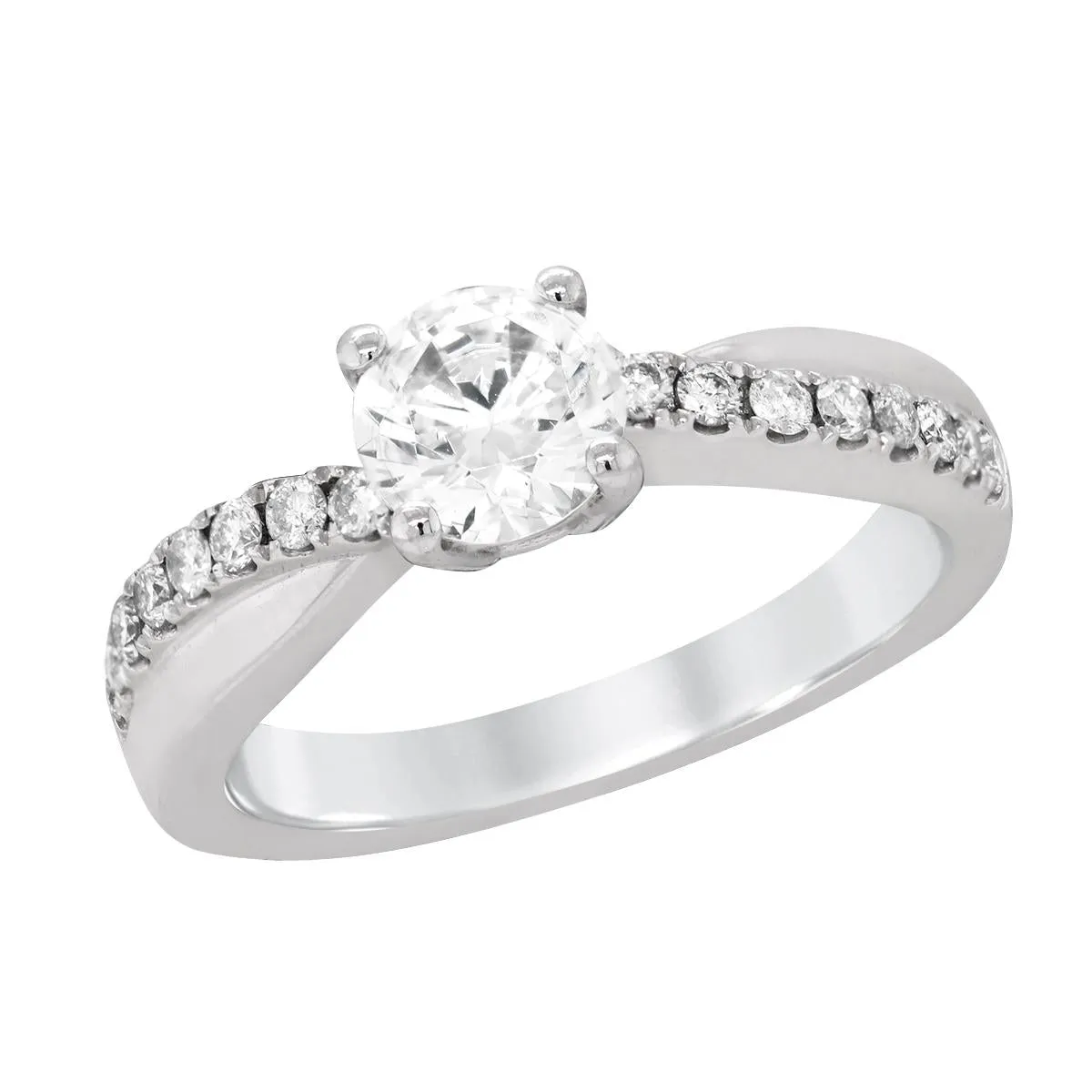 PLATINUM ENGAGEMENT RING SETTING WITH TWISTED SHANK AND DIAMONDS, .26 CT TW