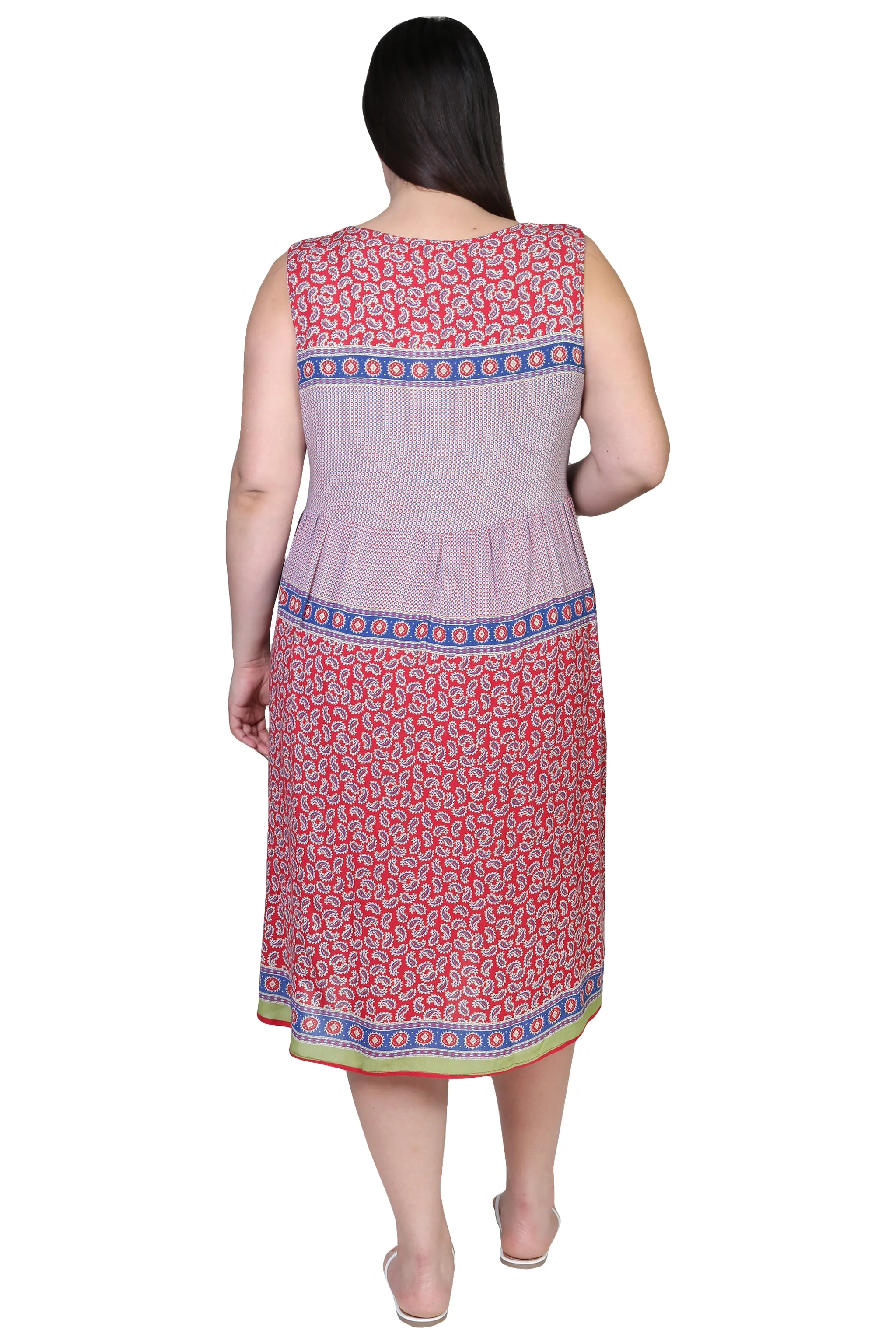 Plus Size V-Neckline Empire Waist Border Print Dress