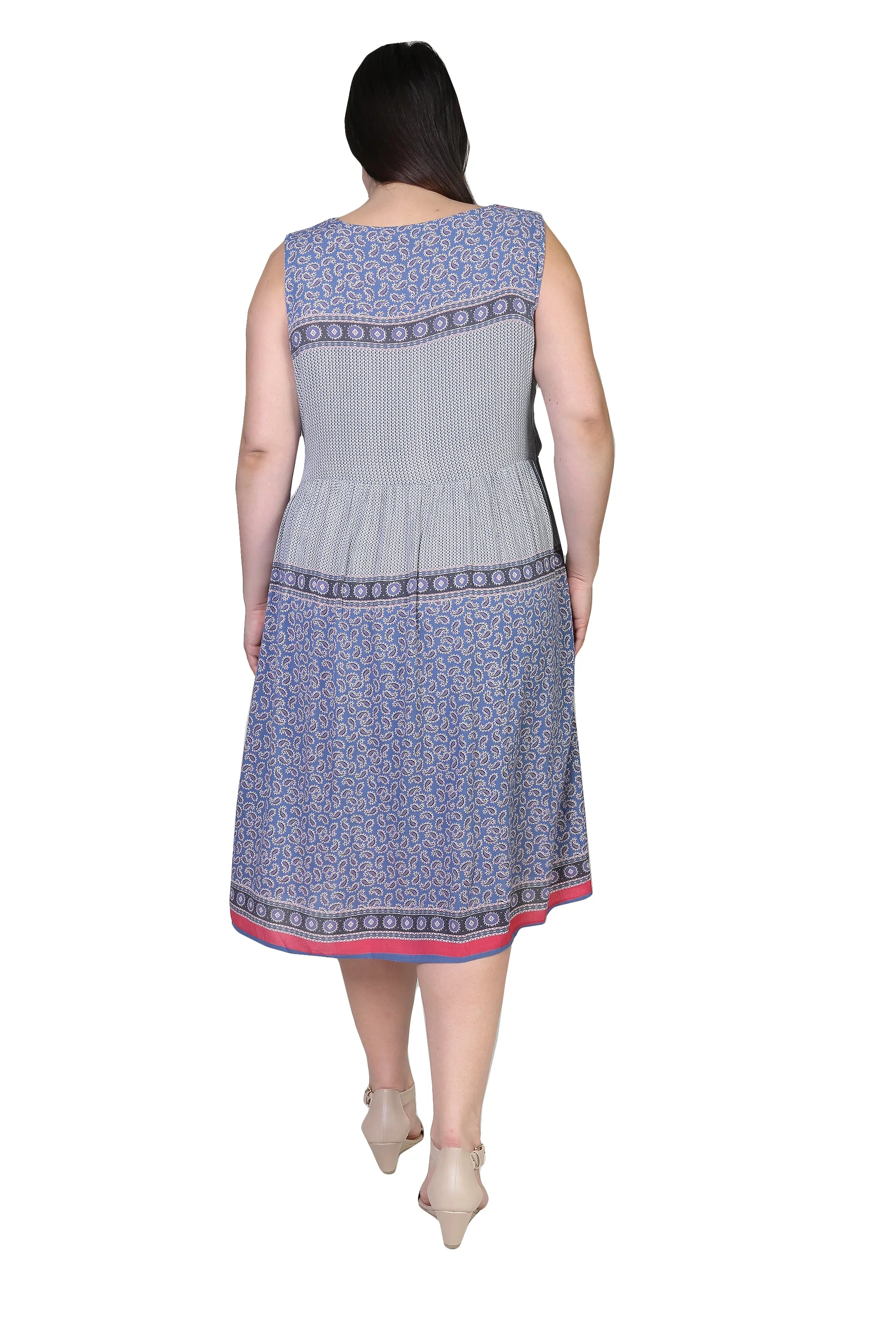 Plus Size V-Neckline Empire Waist Border Print Dress