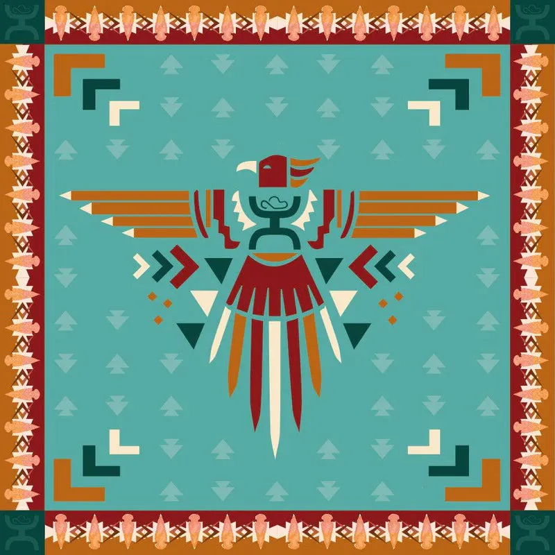 "Aztec Thunderbird" Turquoise/Rust Wild Rag - BANDANA22-AZTEC THUNDERBIRD-1