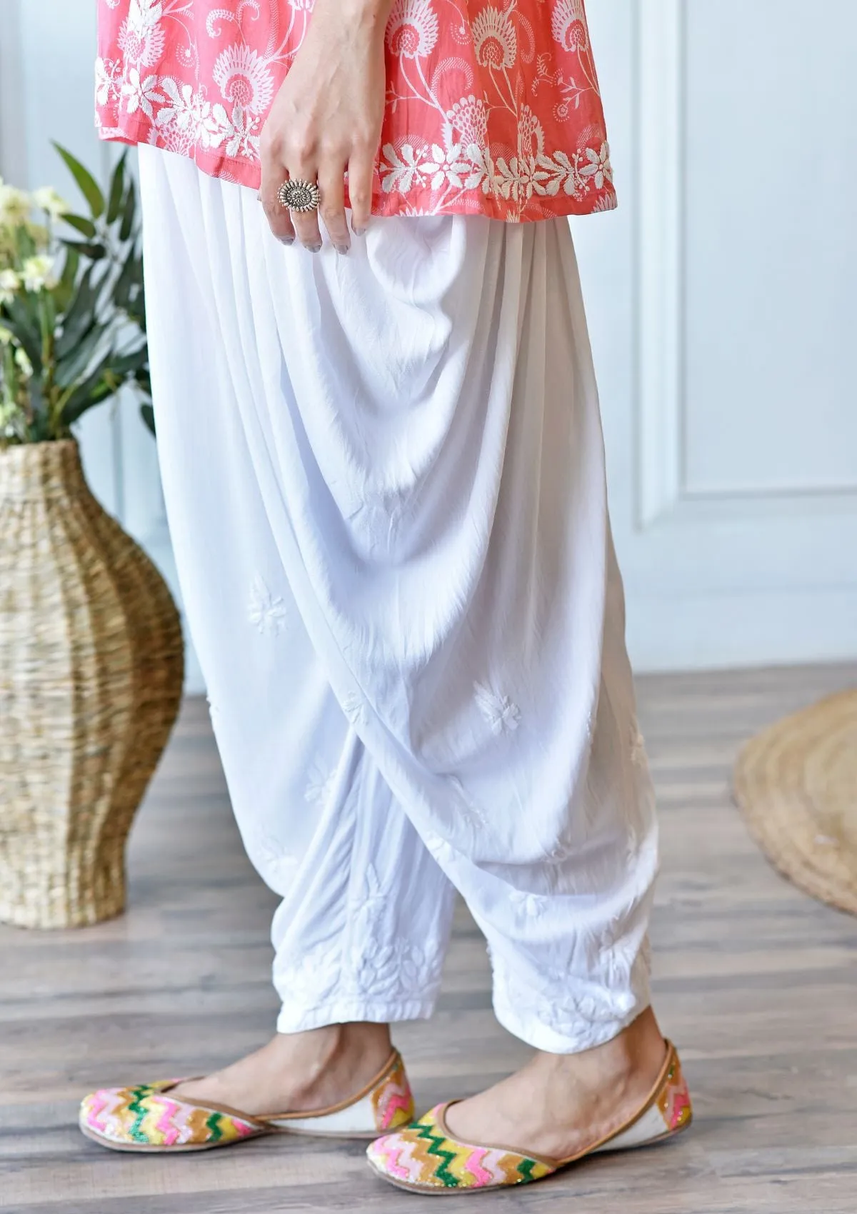 Rahima Chikankari Rayon Dhoti