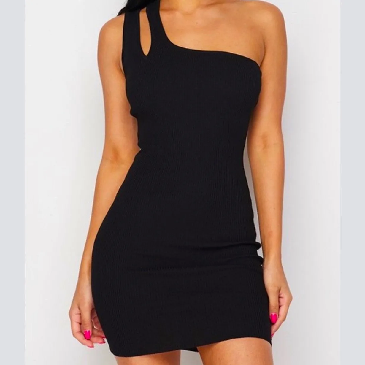 Ribbed One shoulder Slashed Bodycon Dress