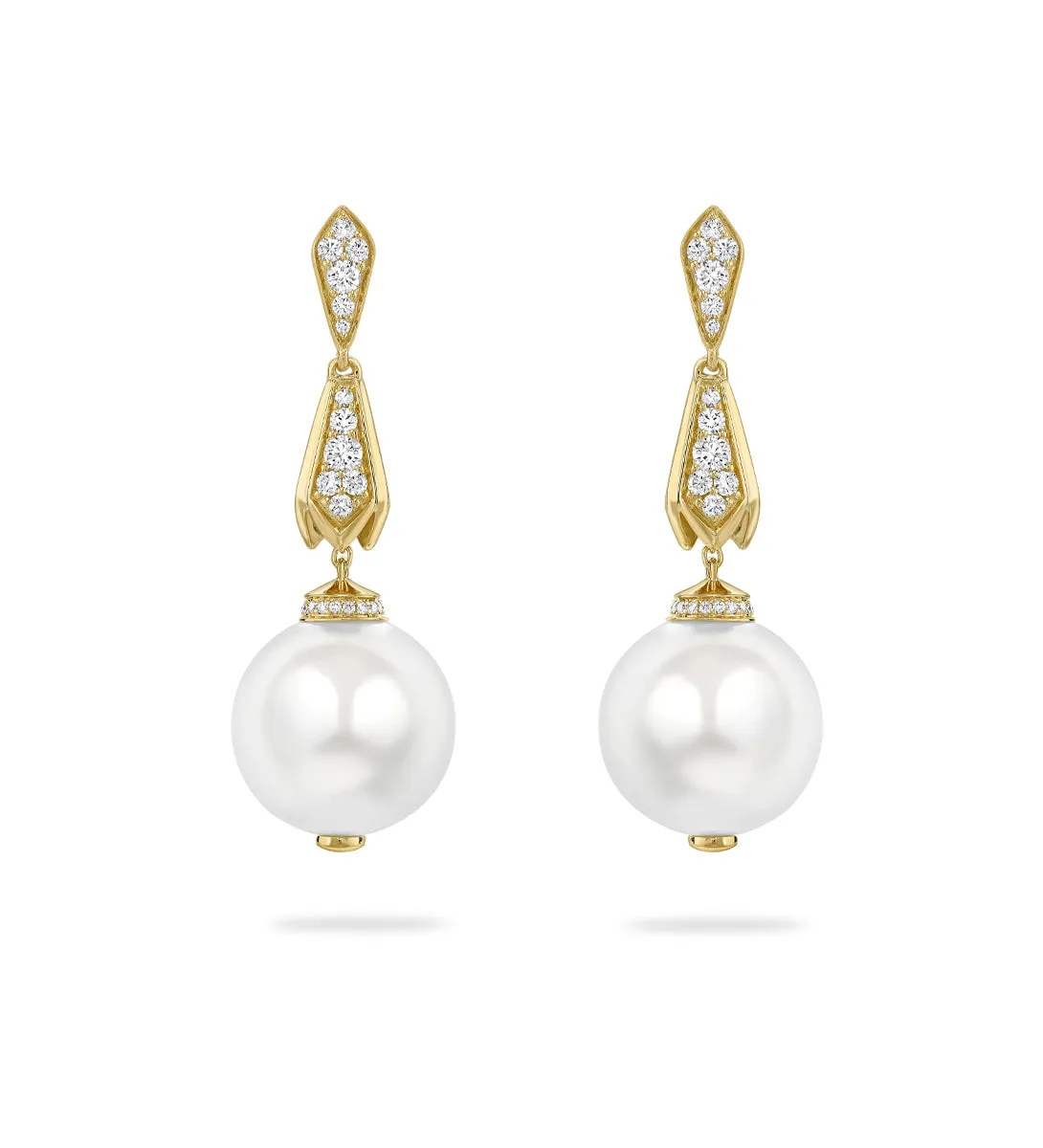 Secret Garden Pearl Diamond Yellow Gold Drop Earrings