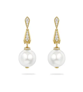 Secret Garden Pearl Diamond Yellow Gold Drop Earrings