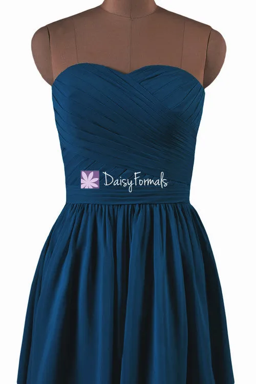 Short Peacock Blue Chiffon Bridesmaids Dress Graduation Dress Party Dress (BM10824S)