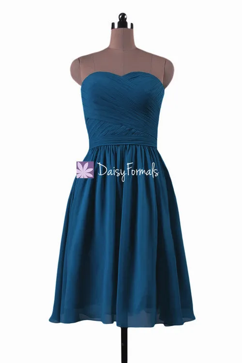 Short Peacock Blue Chiffon Bridesmaids Dress Graduation Dress Party Dress (BM10824S)